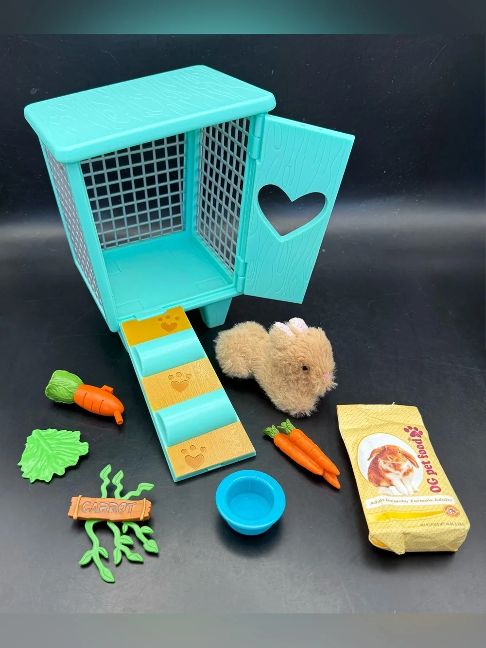 American Girl Doll Wellie Wishers Rabbit Hutch & Carrots Our Generation Bunny